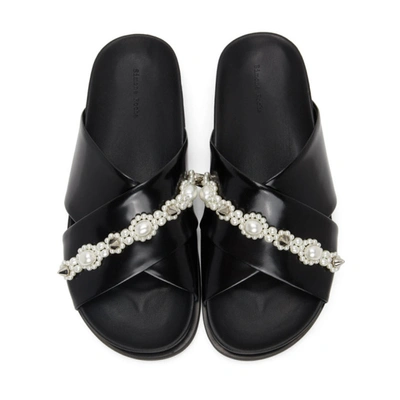 Shop Simone Rocha Black Leather Beading Sandals In Black/prl/c