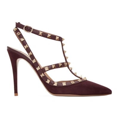 Shop Valentino Burgundy  Garavani Suede Cage 100 Heels In 57x Mlfcnt