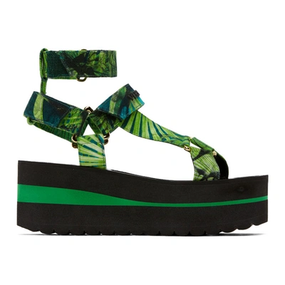 Shop Versace Green Jungle Print Platform Sandals In Dv41h Green