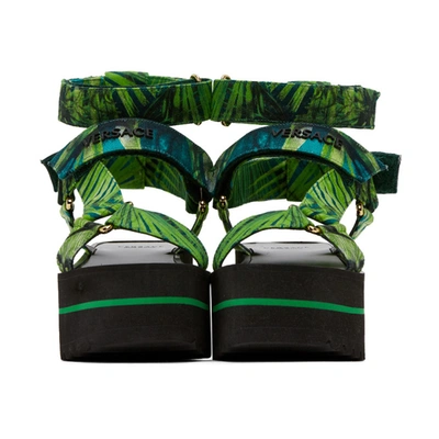 Shop Versace Green Jungle Print Platform Sandals In Dv41h Green