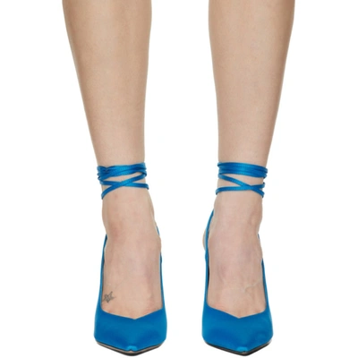 Shop Attico Blue Satin Venus Slingback Heels In Turquoise