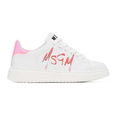 Shop Msgm White Logo Color Heel Tab Sneakers In 15 White/pi