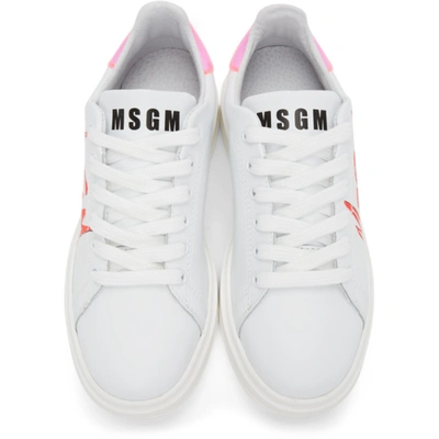 Shop Msgm White Logo Color Heel Tab Sneakers In 15 White/pi