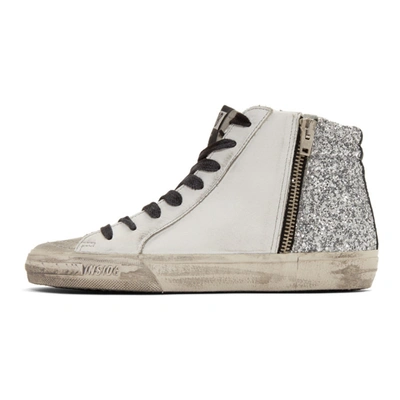 Shop Golden Goose White And Silver Glitter Slide Sneakers In White/silve