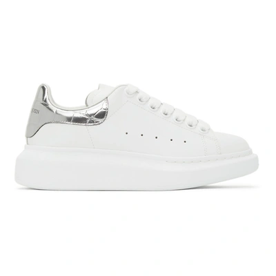 Shop Alexander Mcqueen White & Silver Croc Oversized Sneakers In 9071 Wh/sil