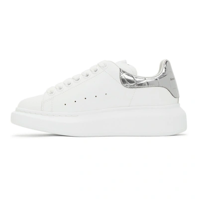 Alexander Mcqueen White Oversize Sneakers With Snake Print On The Heel In Leather Woman In Silver