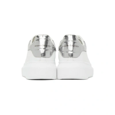 Alexander Mcqueen White Oversize Sneakers With Snake Print On The Heel In Leather Woman In Silver