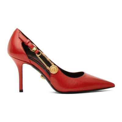 Shop Versace Red Medusa Safety Pin Heels In Kweoh Red