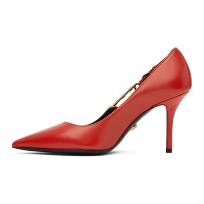 Shop Versace Red Medusa Safety Pin Heels In Kweoh Red