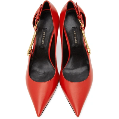 Shop Versace Red Medusa Safety Pin Heels In Kweoh Red