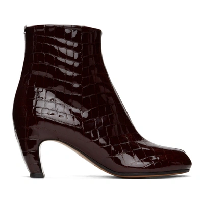 Shop Maison Margiela Burgundy Croc Curved Heel Tabi Boots In T2271 Borde