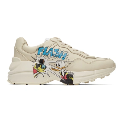 Shop Gucci Off-white Disney Edition Donald Duck Rhyton Sneakers In Ivory