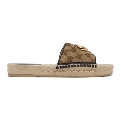 Shop Gucci Beige Gg Espadrille Sandals In 9765 Black