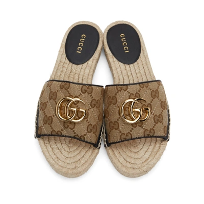 Shop Gucci Beige Gg Espadrille Sandals In 9765 Black