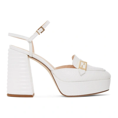 Shop Fendi White Croc Promenade Heeled Loafers In F0qa0 Wh