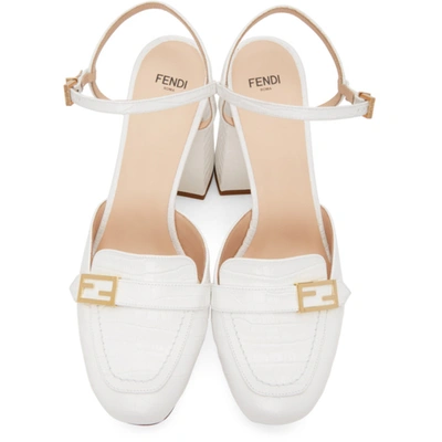 Shop Fendi White Croc Promenade Heeled Loafers In F0qa0 Wh