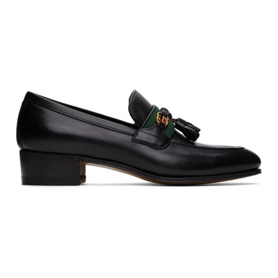 Shop Gucci Black Web Interlocking G Loafers In 1066 Black