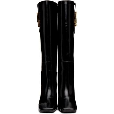 Shop Versace Black Leather Meander Boots In D41oh Black
