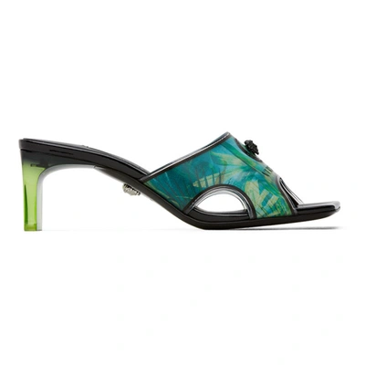 Shop Versace Green & Blue Hologram Jungle Print Mules In Dv8 Turquoi