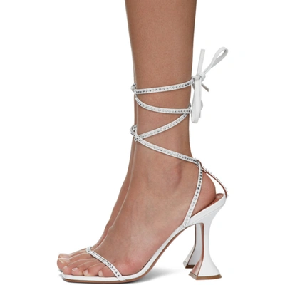 Shop Amina Muaddi White Vita Crystal Heeled Sandals