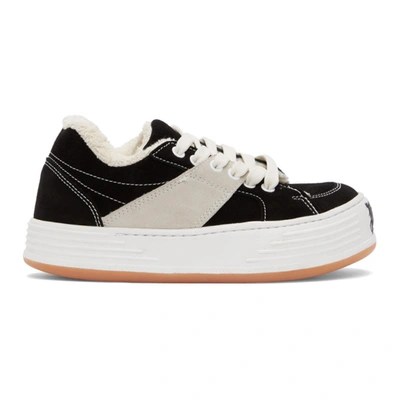 Shop Palm Angels Black Suede Snow Low Top Sneakers In Black/white