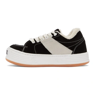 Shop Palm Angels Black Suede Snow Low Top Sneakers In Black/white
