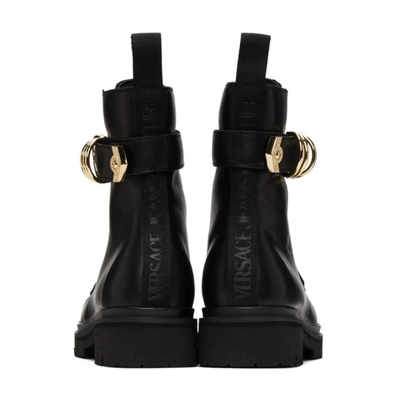 Shop Versace Jeans Couture Black Belted Lace-up Ankle Boots In E899 Black