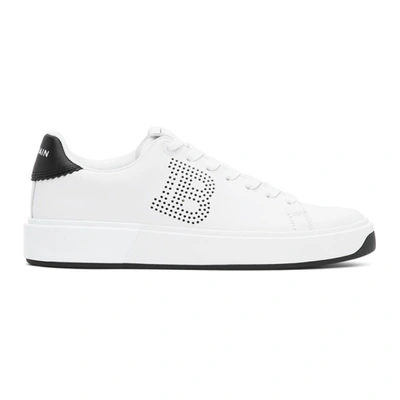 Shop Balmain White & Black Perforated B-court Sneakers In Gab Wh/blk