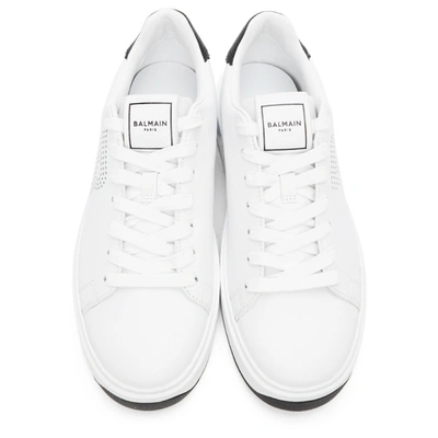 Shop Balmain White & Black Perforated B-court Sneakers In Gab Wh/blk