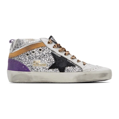 Shop Golden Goose Silver Glitter Mid Star Sneakers In White/silve