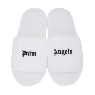 Shop Palm Angels White And Black Logo Slides