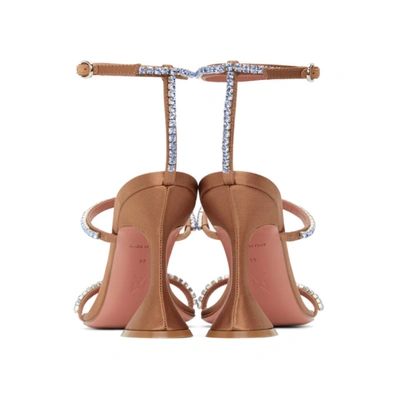 Shop Amina Muaddi Brown Satin Gilda Crystal Heeled Sandals In Nude/ltblu