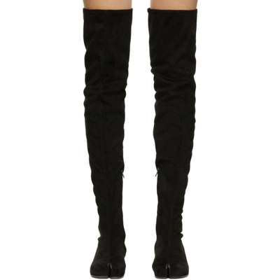 Shop Maison Margiela Black Suede Over-the-knee Tabi Boots In T8013 Black