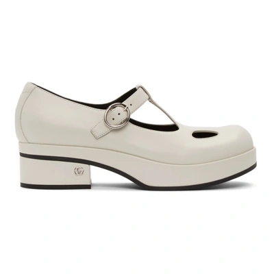 Shop Gucci White Mary Jane Low Heel Loafers In 9050 White