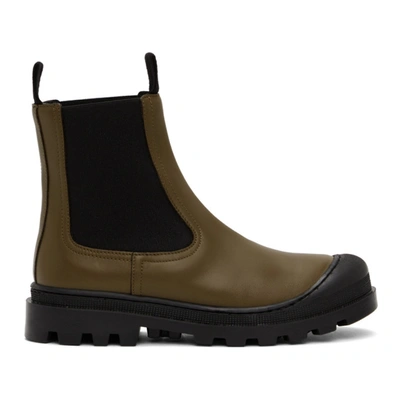 Shop Loewe Khaki Calfskin Chelsea Boots In 4160 Khaki