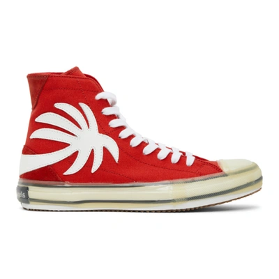 Shop Palm Angels Red Palm Vulcanized High Top Sneakers In Red/white