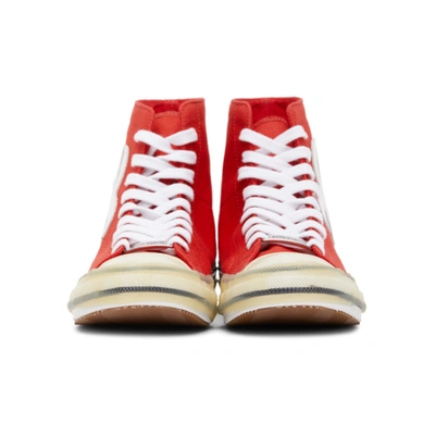 Shop Palm Angels Red Palm Vulcanized High Top Sneakers In Red/white