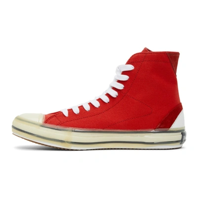 Shop Palm Angels Red Palm Vulcanized High Top Sneakers In Red/white