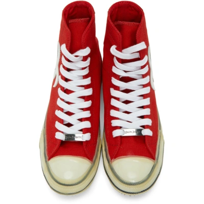 Shop Palm Angels Red Palm Vulcanized High Top Sneakers In Red/white