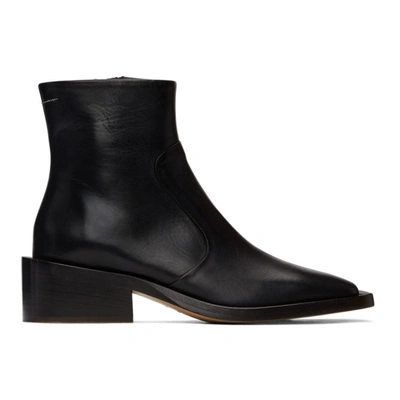 Shop Mm6 Maison Margiela Black Leather Ankle Boots In T8013 Black