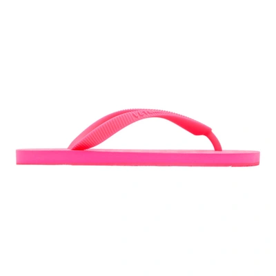 Shop Vetements Pink Logo Flip Flops In Hot Pink / Hot Pink