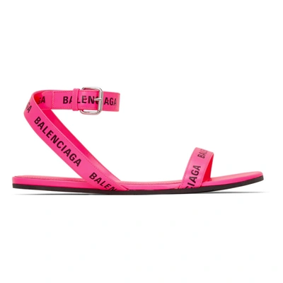 Balenciaga Pink Logo Strap Flat Sandals In Neon Pink | ModeSens