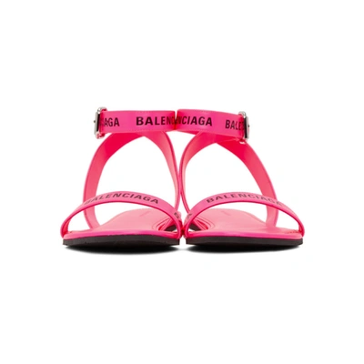 Shop Balenciaga Pink Logo Strap Flat Sandals In Neon Pink