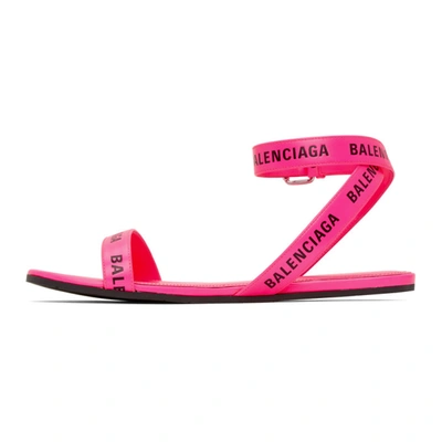 Shop Balenciaga Pink Logo Strap Flat Sandals In Neon Pink