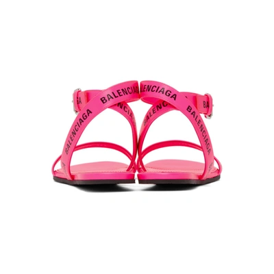 Shop Balenciaga Pink Logo Strap Flat Sandals In Neon Pink