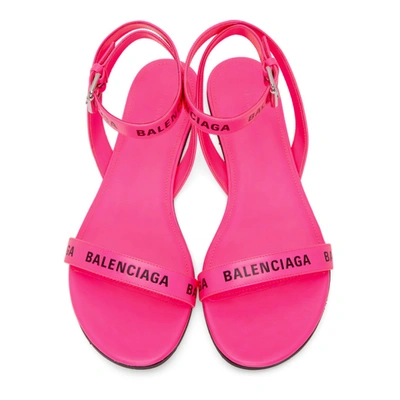 Shop Balenciaga Pink Logo Strap Flat Sandals In Neon Pink