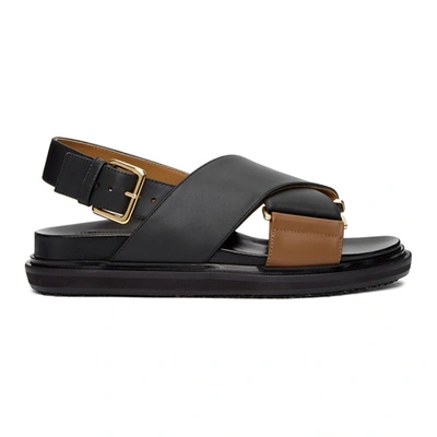 Shop Marni Black And Tan Fussbett Sandals In Zi950 Black