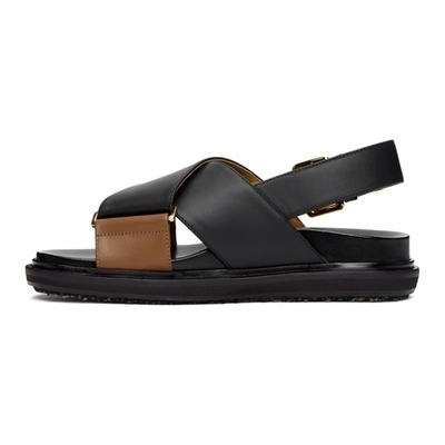 Shop Marni Black And Tan Fussbett Sandals In Zi950 Black