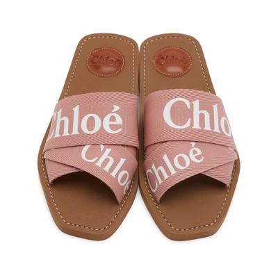 Shop Chloé Pink Woody Logo Slides In 6h6 Delipin