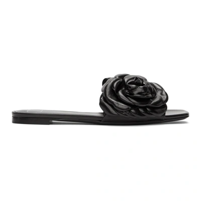 Shop Valentino Black  Garavani 03 Rose Edition Atelier Petal Flat Sandals In 0no Black